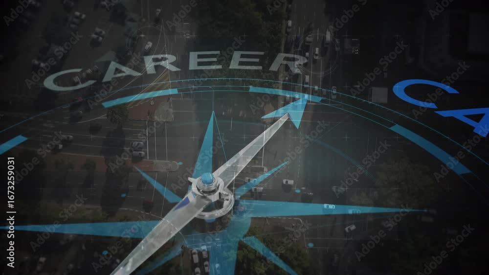 Poster animation of compass with text over data processing