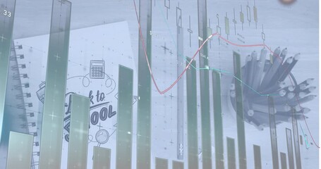 Animation of data processing over back to school text and school items - Powered by Adobe