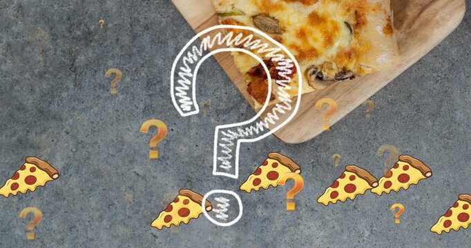 Animation of question mark over pizza icons