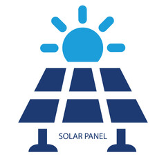 Stylized illustration of a solar panel with a sun symbol above it
