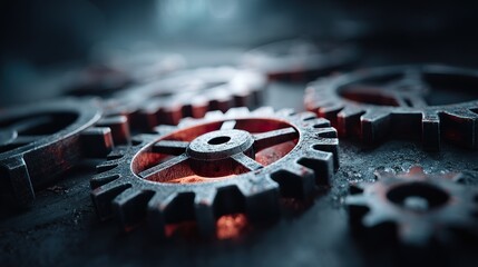 An abstract combination of interlocking metal gears representing business efficiency