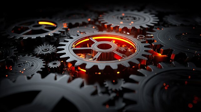 The detailed composition of the metal mechanical gears symbolizing business automation