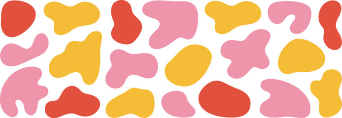 Abstract colorful blobs pattern, organic shapes background, modern art design, bright red pink yellow colors, seamless vector texture, creative digital illustration, trendy decorative elements