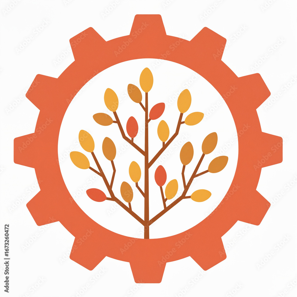 Poster abstract gear symbol with autumn tree inside circular design