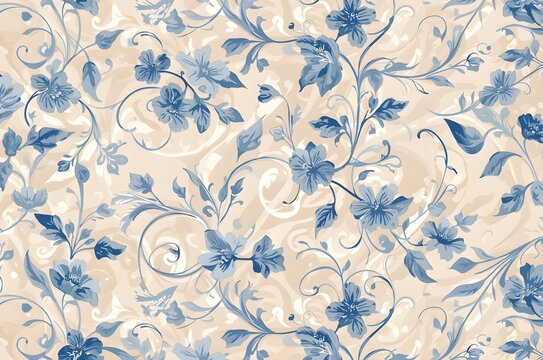 Fototapeta Delicate blue floral pattern on a soft textured background