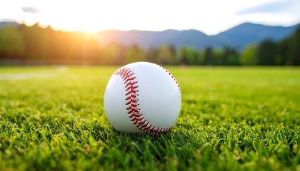 Baseball on field at sunset