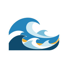 Fototapeta premium Stylized illustration of crashing ocean waves with a beach shoreline under a clear sky