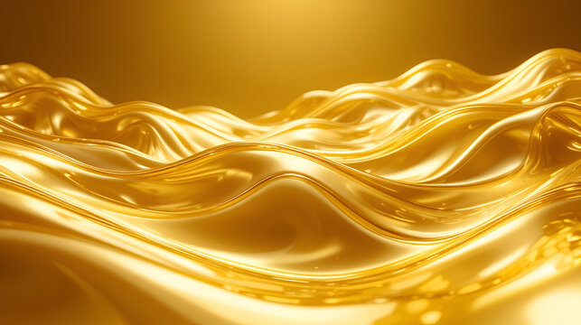 Spectacular abstract glistening golden solid liquid waves like liquid gold or solid yellow water. Digital 3D illustration. - Powered by Adobe