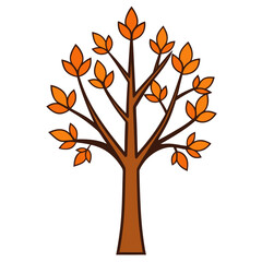 Fototapeta premium A simplified graphic illustration of a vibrant autumn tree, its branches adorned with golden leaves, celebrating the season of change and natural beauty. Generative AI