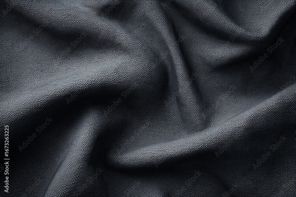 Poster dark gray textured fabric draped elegantly showing its soft texture and subtle pattern