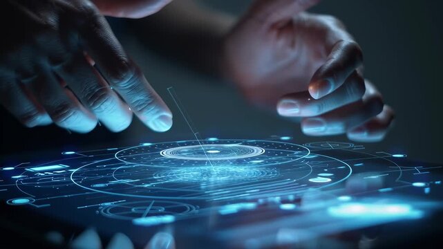 Gesture control scene with a woman&rsquo;s hand navigating floating app icons, dreamy pastel sky in background, soft tech realism