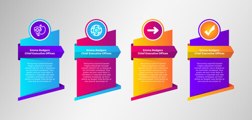 abstract vertical infographic template design. diagonal rectangle as background with arrow, circle, element and text as element. Different gradient colors infographic arrows