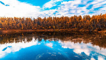 Serene Autumn Lake Reflection In Daxing'anling Mountain Region