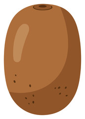 An isolated illustration of a whole kiwi fruit with brown skin and a dark spot on top.