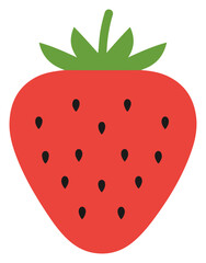 A vibrant, cartoon-style illustration of a single, ripe strawberry.
