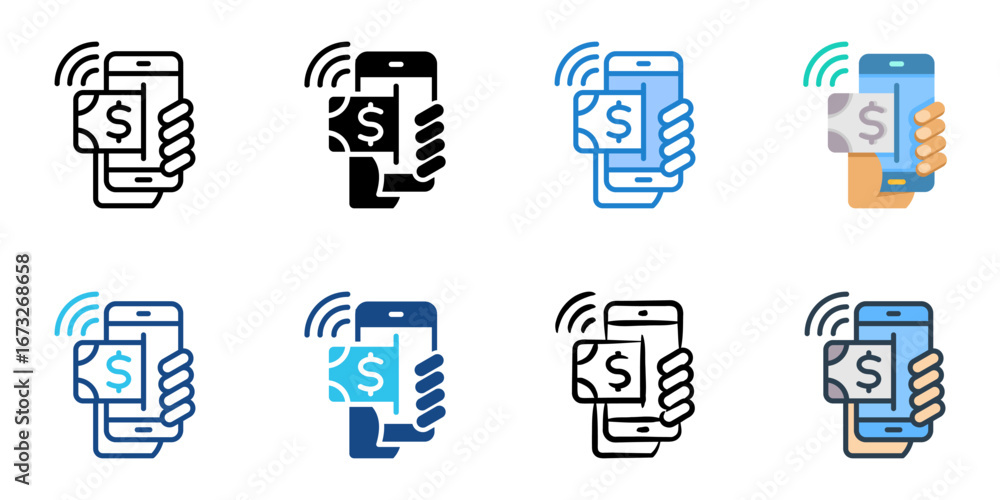 Poster e-payment solutions icon set multiple style collection
