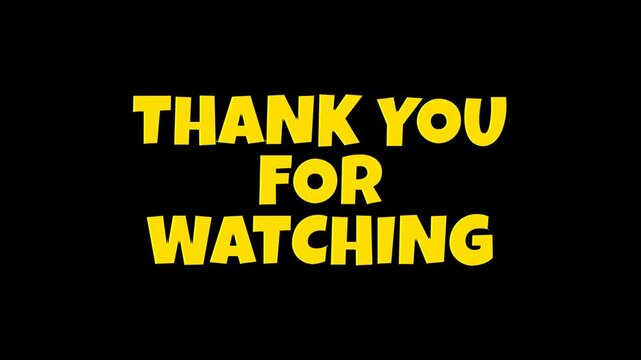 Animated text &ldquo;Thank You For Watching&rdquo; with smooth pulse and embossed yellow style, isolated on transparent background for versatile video use. alpha channel