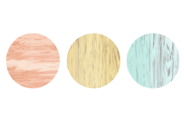 three pastel wood texture round background vector set, simple design, isolated on a transparent background in PNG format.