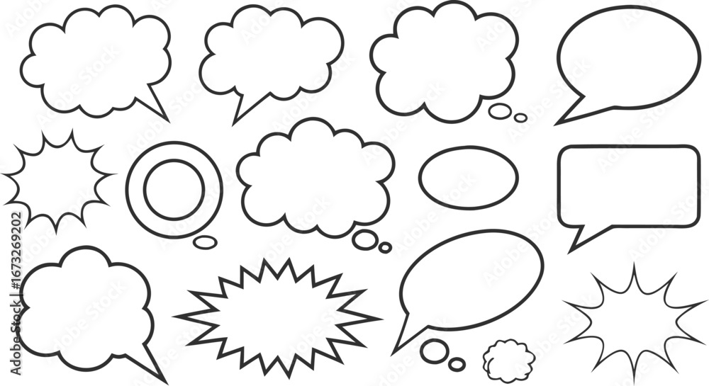 Aufkleber vector art of collection of various empty speech bubbles and thought clouds