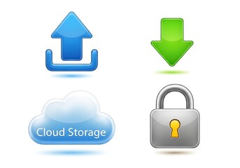 Fototapeta premium Cloud storage icons upload download lock and cloud symbol security