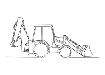 Naklejka premium Continuous one line art of backhoe Vector construction Vector illustrations.