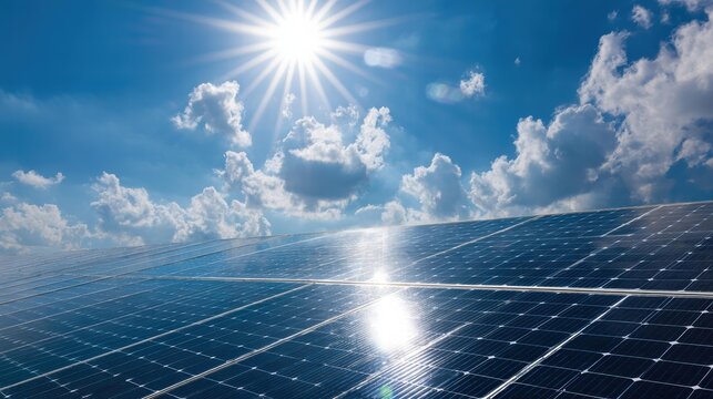 Solar panels under bright sun for renewable energy World Environment Day.