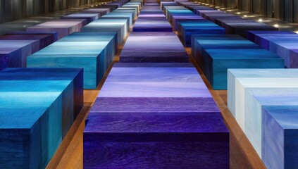 Fototapeta premium Rows of large, colored rectangular blocks create a gradient effect