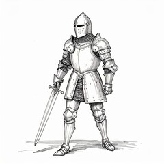 Obraz premium Ink sketch of a medieval knight with sword