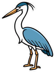 Cartoon Blue Heron Standing Elegantly with Long Beak and Legs