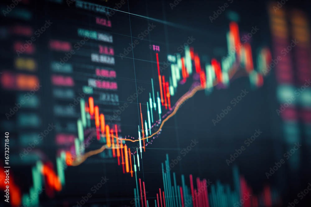 Aufkleber stock market data displayed on a screen showing candlestick charts and numerical data indicating pri