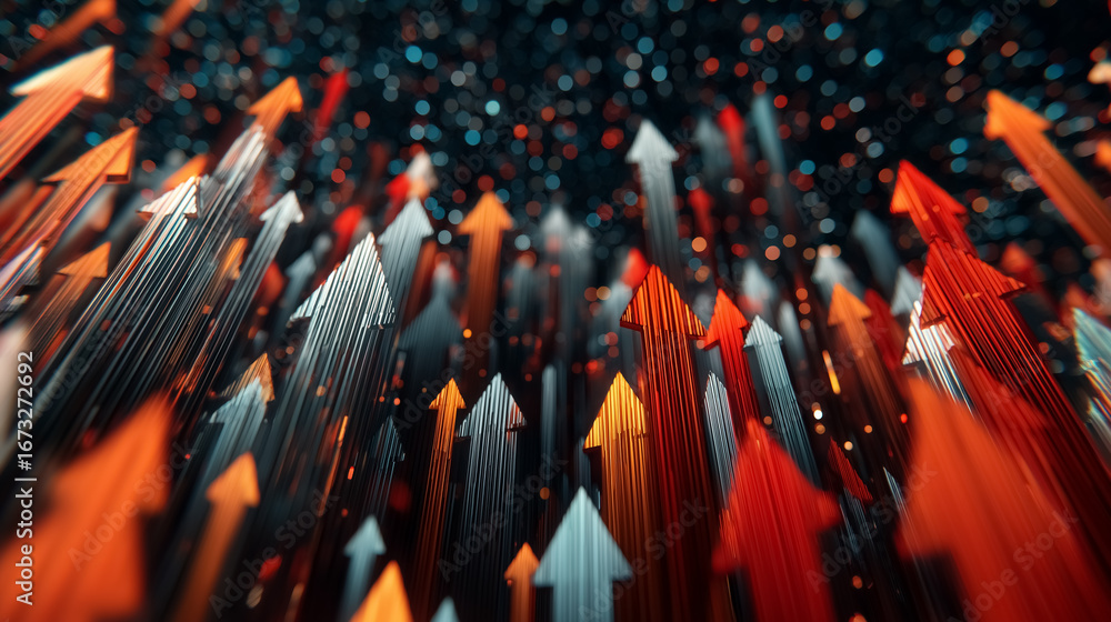 Poster abstract background filled with glowing arrows radiating in vibrant colors. dynamic setting creates 