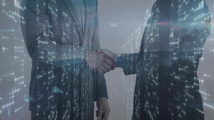 Animation of light spots over caucasian business people shaking hands - Powered by Adobe