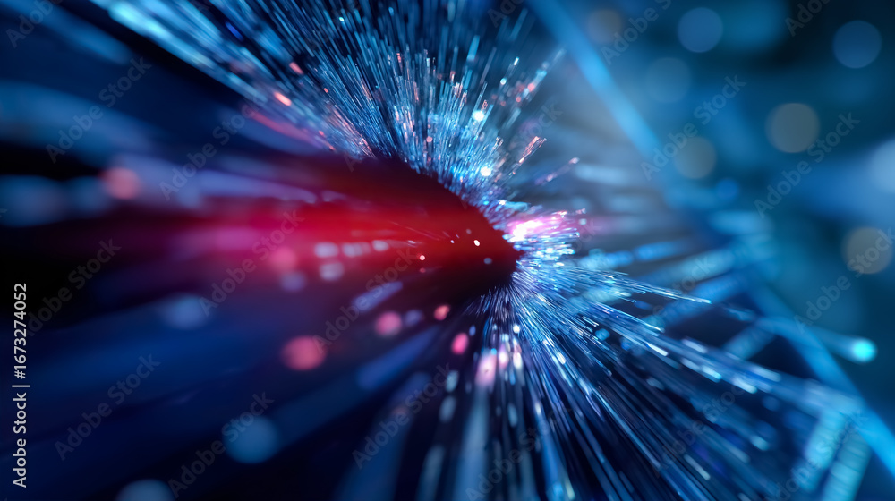 Poster digital error code emerges in an explosive display of colors and lights. abstract setting with dark 