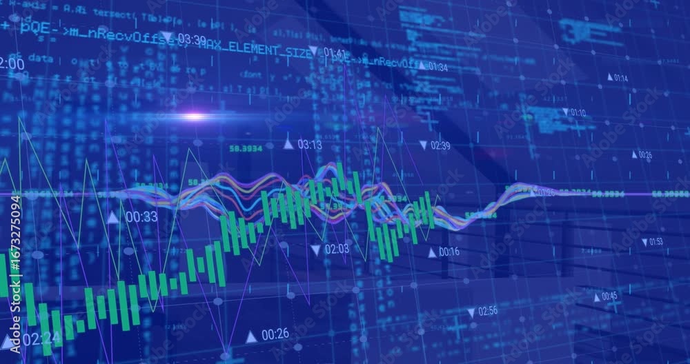 Aufkleber animation of financial data processing over world map