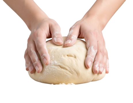 Hands Kneading Dough on Wooden Surface, isolated on transparent background PNG