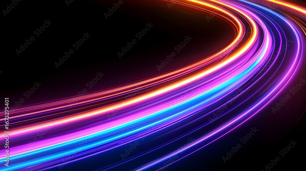 Poster the image features vibrant abstract lines of light, curving across a black background, transitioning