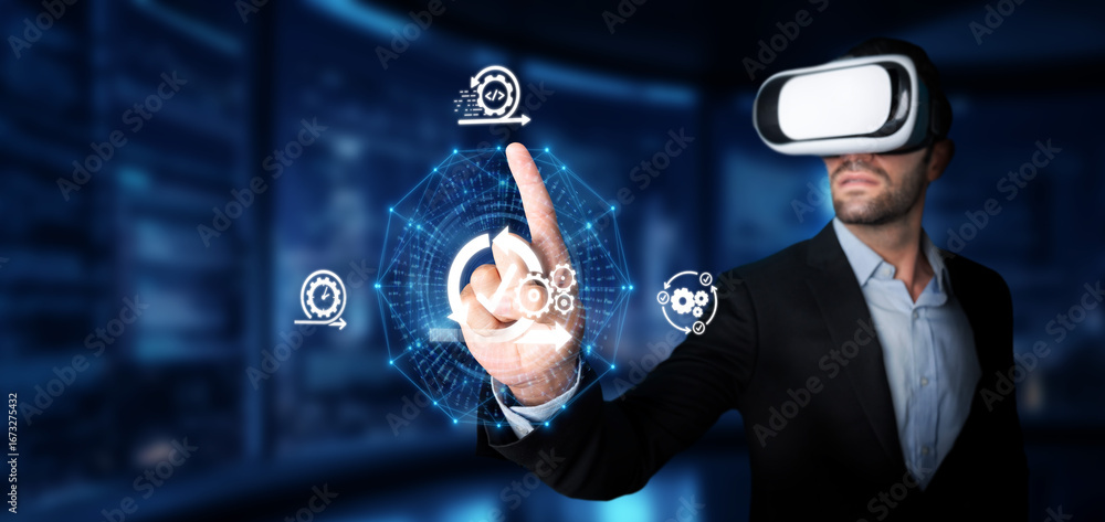 Aufkleber a business professional engages with virtual reality technology to explore agile methodologies. the 
