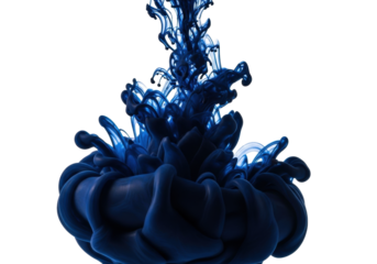 Dense opaque indigo ink swirls, forming intricate calligraphic tendrils against a transparent background with ample negative space. Ultra-detailed macro studio shot, clean lighting, sharp focus.