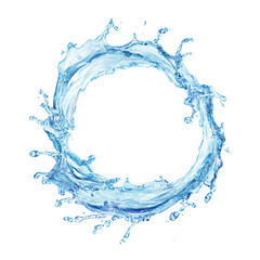 Splashing circle of clear water with dynamic liquid motion, isolated on transparent cutout background