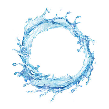 Splashing circle of clear water with dynamic liquid motion, isolated on transparent cutout background