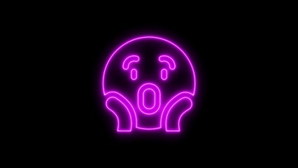 Neon scream icon in intense pink glowing on a black background simple design