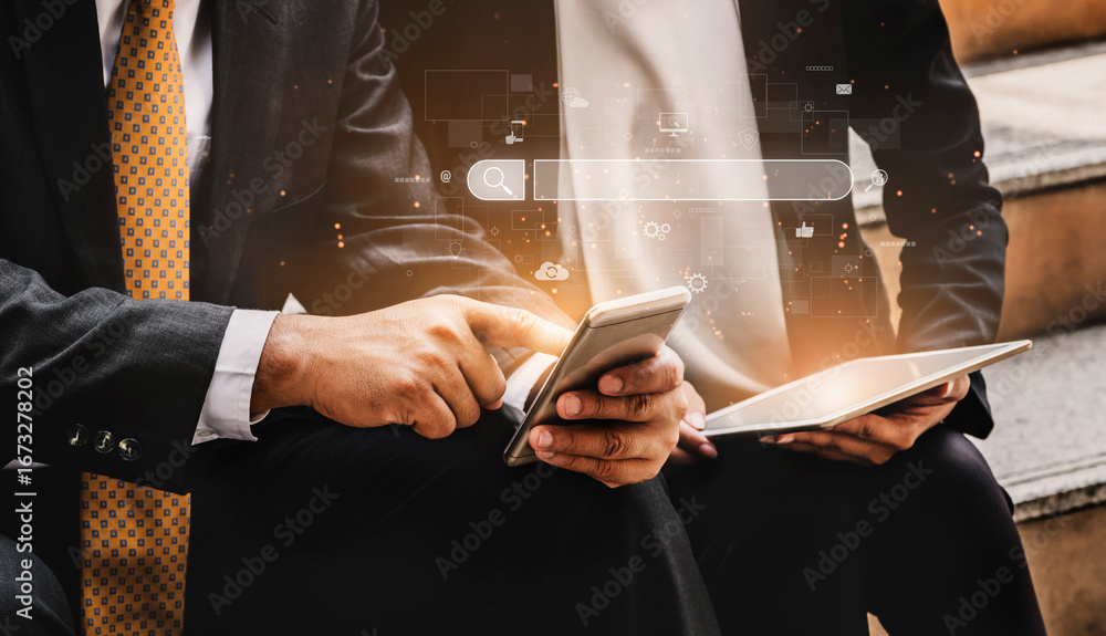 Poster search engine interface for accessing digital information and online data. search engine finds data,