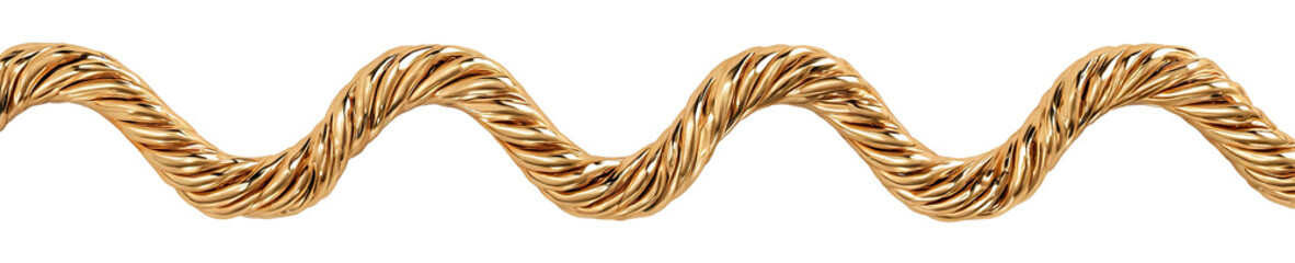 Twisted gold jewelry chain with wave shape design, isolated on transparent cutout background