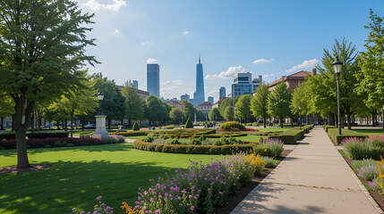 Obraz premium City center parks and garden paths on clear days