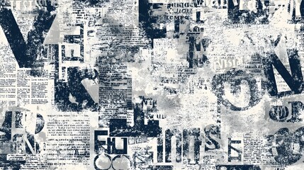 Distressed abstract background with scattered letters, text, and newspaper fragments. Grunge information chaos and communication concept.