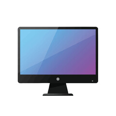 Fototapeta premium A sleek, black computer monitor displays a gradient blue-purple screen.