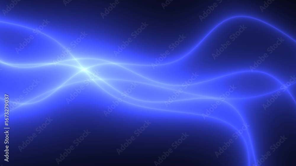 Poster an abstract visualization featuring luminous blue wavy lines that create a sense of flowing energy a