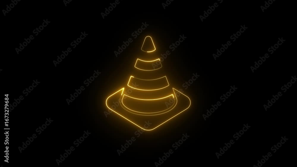 Poster neon traffic cones icon animation. glowing effect cone icon motion graphics. emerging from the darkn