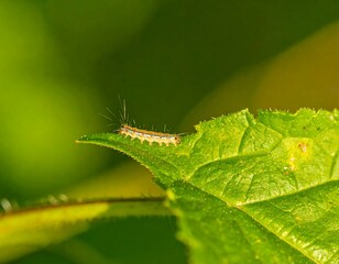 Obraz premium Close-up of a caterpillar on a leaf (1)
