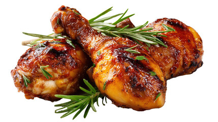 Succulent Chicken Drumsticks: A mouthwatering image showcases two perfectly roasted chicken drumsticks, adorned with fresh rosemary sprigs, and offering a delectable view of culinary delight.